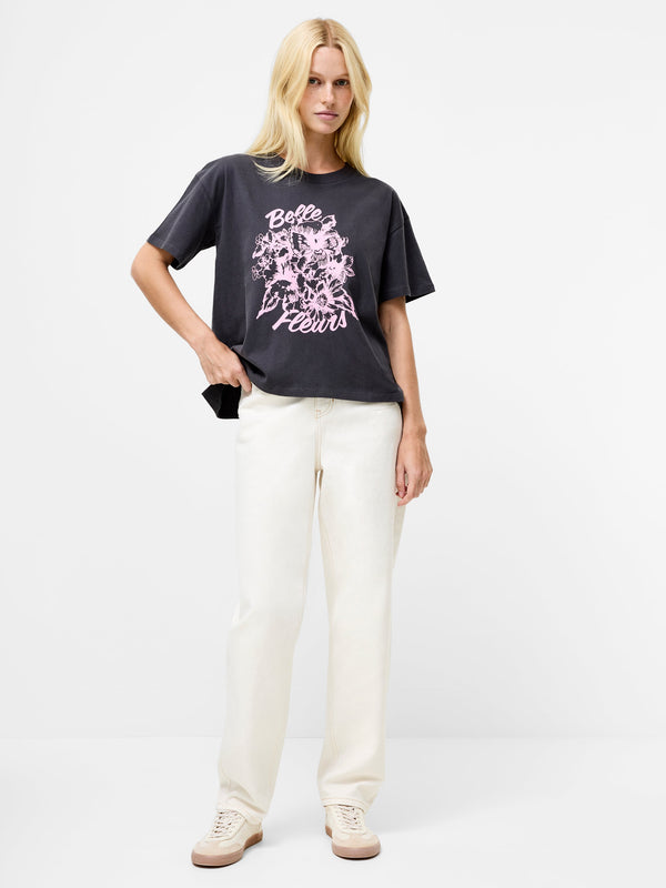 Fcuk Belle Fleurs Peached Graphic T-Shirt Graphite/Rose Pink