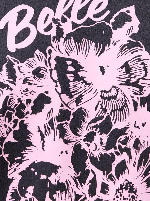 Fcuk Belle Fleurs Peached Graphic T-Shirt Graphite/Rose Pink
