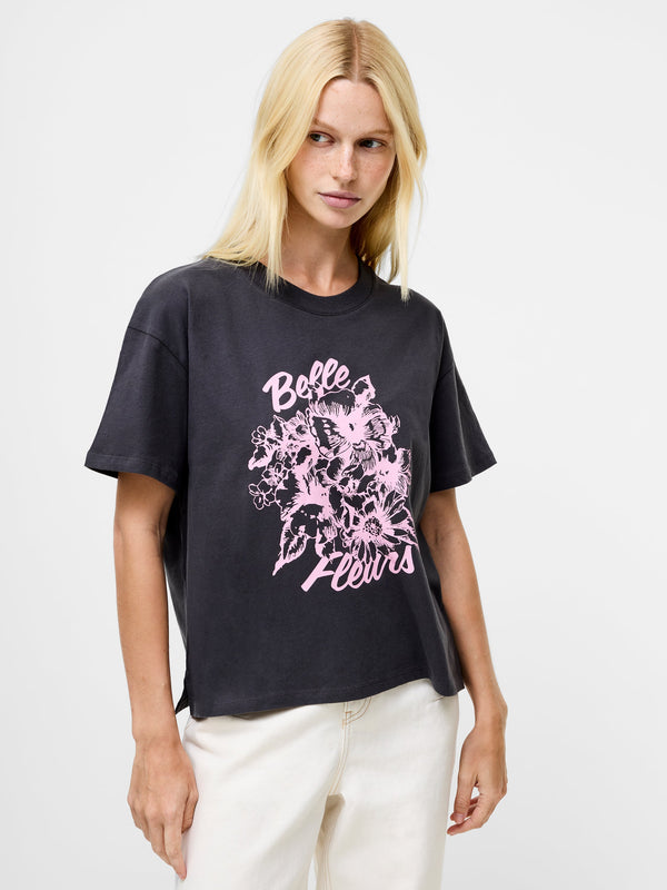 fcuk Belle Fleurs Peached Graphic T-Shirt Graphite/Rose Pink
