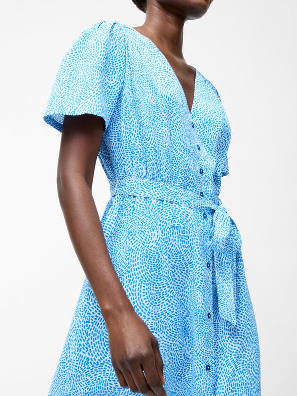 Fcuk Bernice V Neck Button Through Dress Blue Sea Star