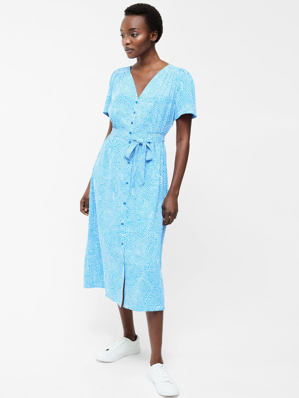 fcuk Bernice V Neck Button Through Dress Blue Sea Star