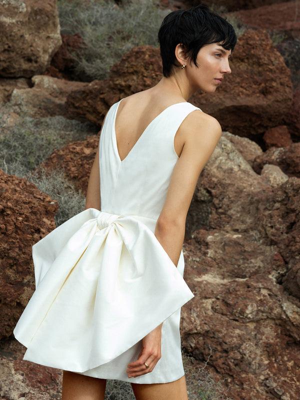 Fcuk Beverly Satin Sleeveless Bow Mini Dress Summer White