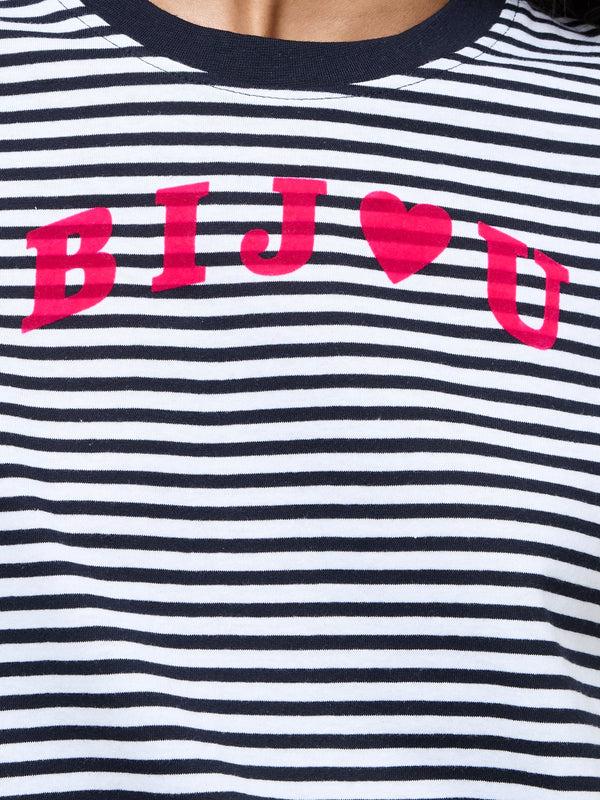 Fcuk Bijou Stripe Graphic T-Shirt Midnight/White/Fusc