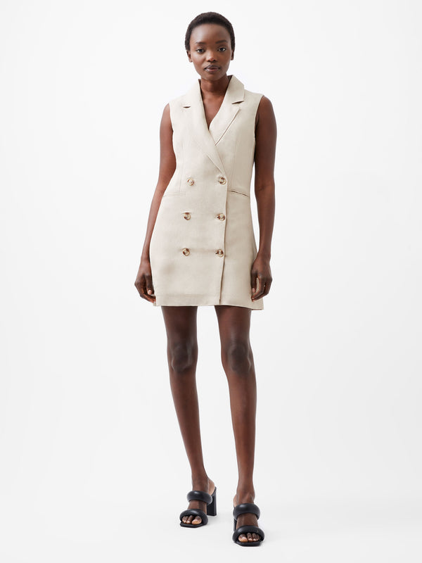 Fcuk Birdie Linen Sleeveless Blazer Dress Wild Wheat