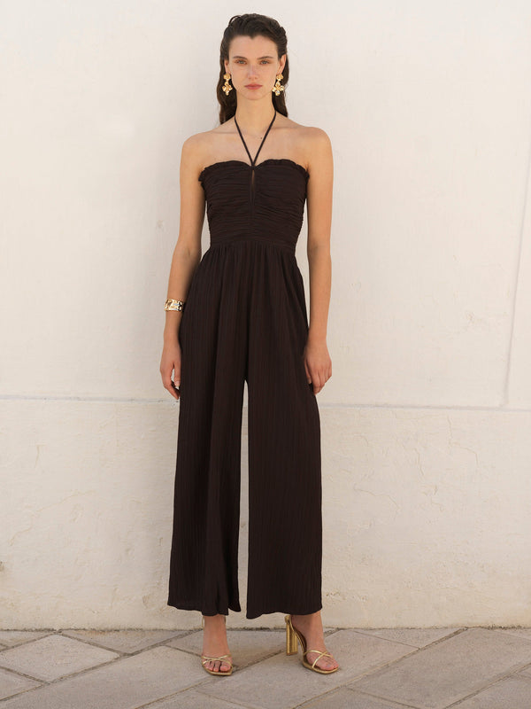 fcuk Bonny Pleated Strappy Halterneck Jumpsuit Chocolate Torte
