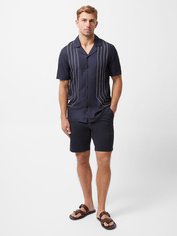 Fcuk Border Chainstitch Revere Short Sleeve Shirt Navy