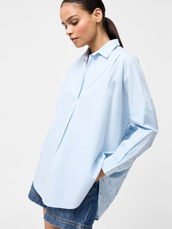 Fcuk Broderie Back Long Sleeve Popover Shirt Cashmere Blue
