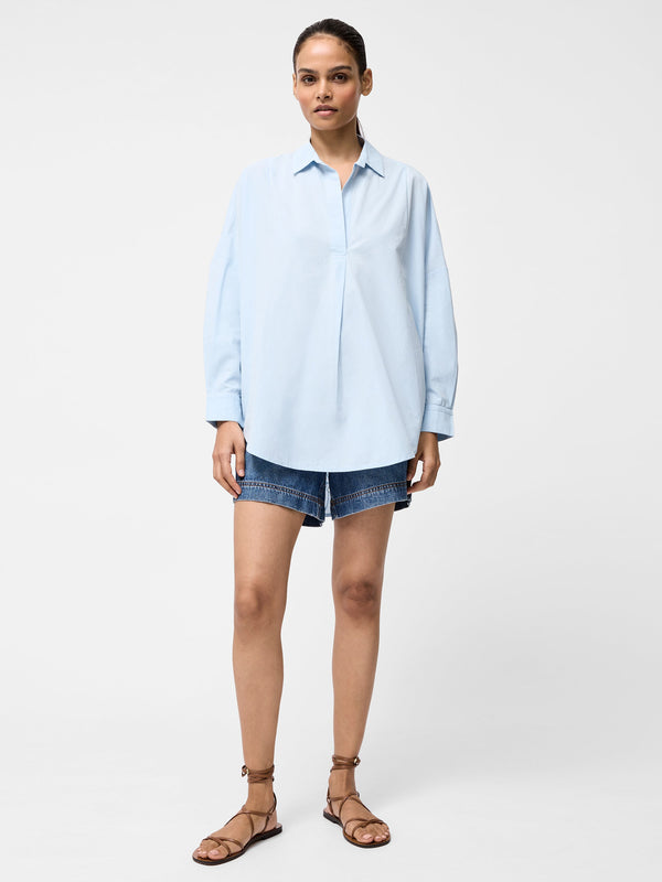 Fcuk Broderie Back Long Sleeve Popover Shirt Cashmere Blue