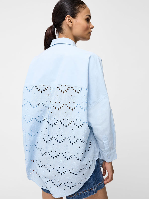 fcuk Broderie Back Long Sleeve Popover Shirt Cashmere Blue