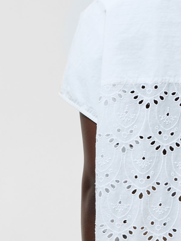 Fcuk Broderie Back Short Sleeve Popover Shirt Linen White