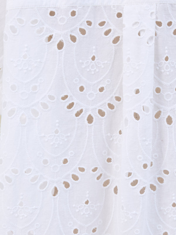 Fcuk Broderie Back Short Sleeve Popover Shirt Linen White