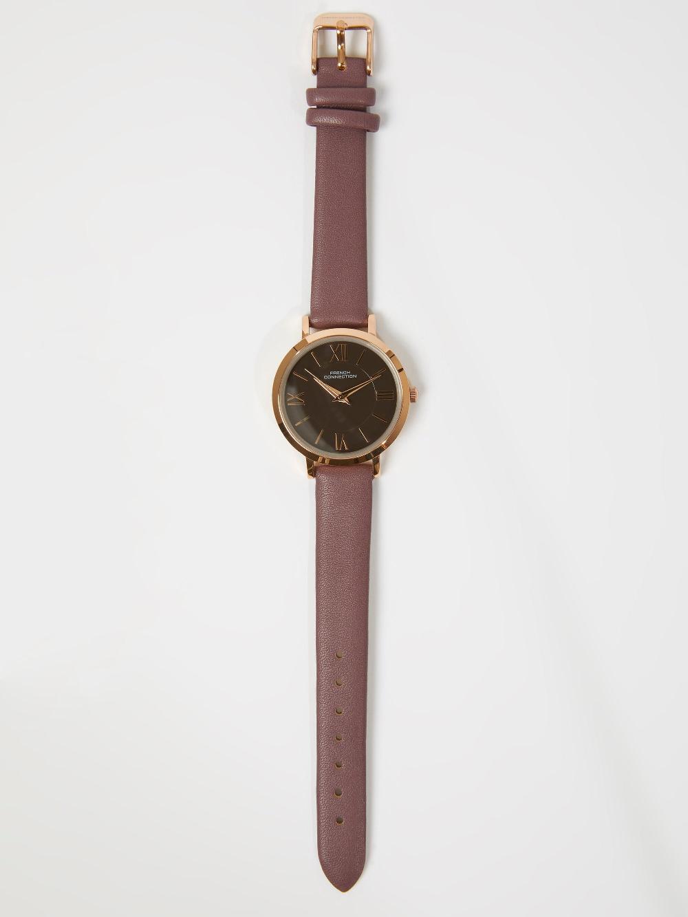 Fcuk Brown Leather Strap Watch With Brown Dial Brown