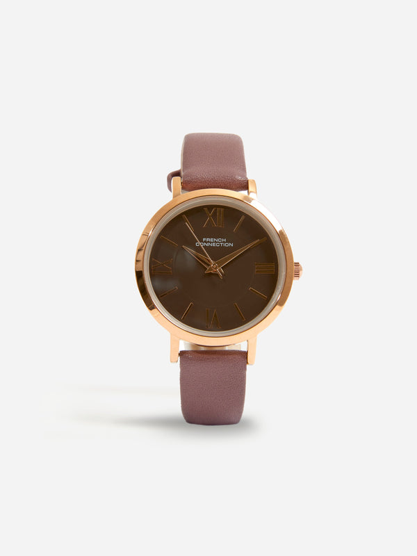 fcuk Brown Leather Strap Watch with Brown Dial Brown