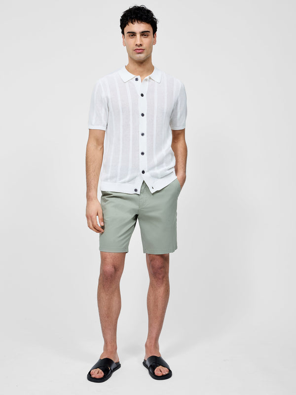 Fcuk Button Down Bias Textured Short Sleeve Shirt Ecru