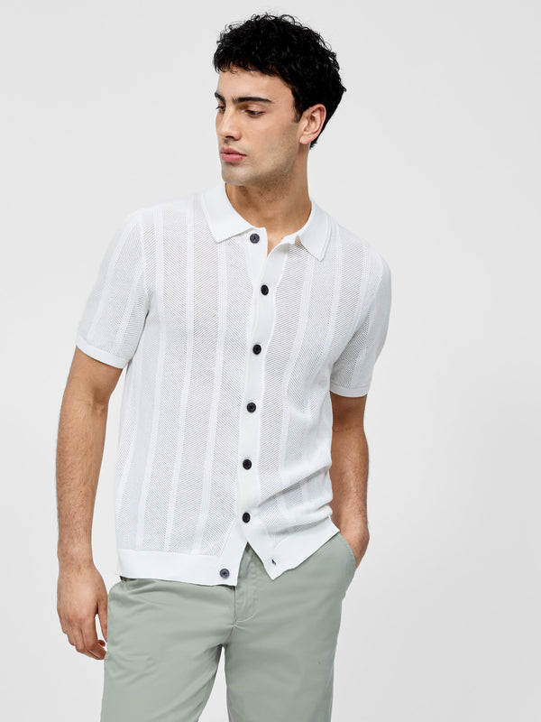 fcuk Button Down Bias Textured Short Sleeve Shirt Ecru