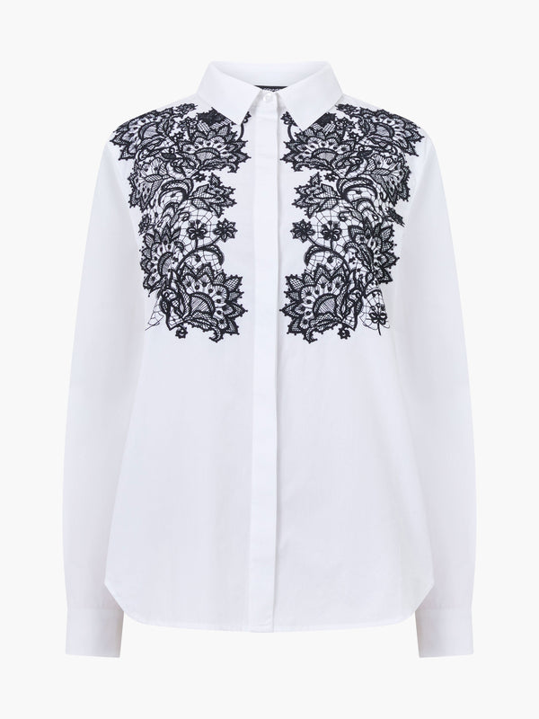 Fcuk Cambria Contrast Floral Embroidered Shirt Linen White/Black