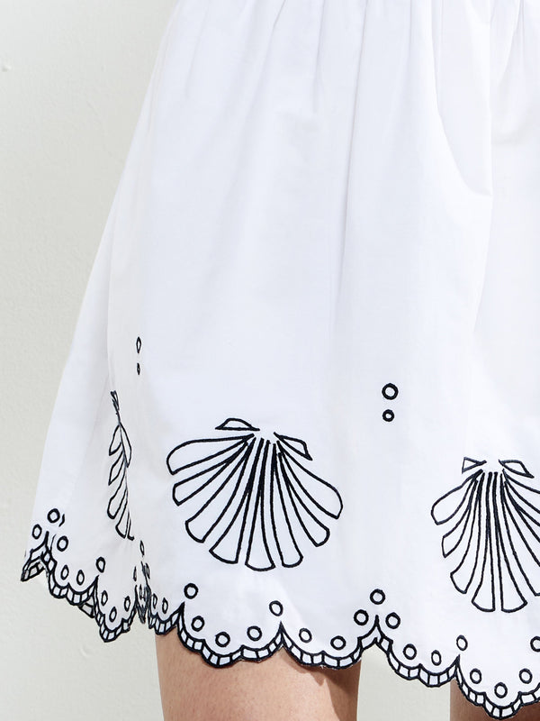 Fcuk Cambria Cotton Anglaise Mini Dress Linen White/Navy