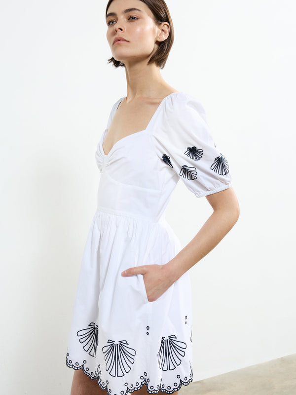 Fcuk Cambria Cotton Anglaise Mini Dress Linen White/Navy