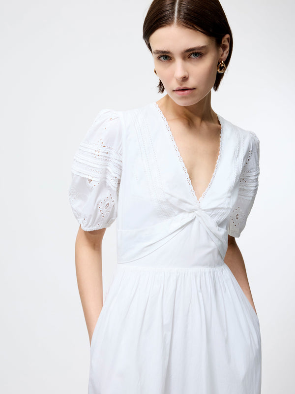 Fcuk Cambria Cotton Broderie Midi Dress Linen White