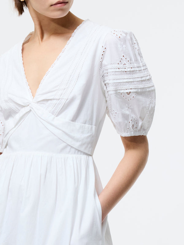 Fcuk Cambria Cotton Broderie Midi Dress Linen White