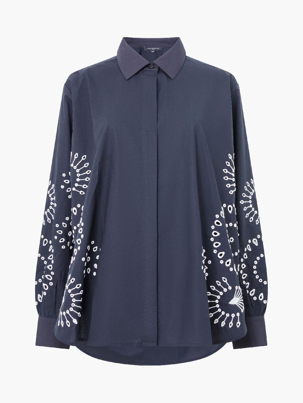 Fcuk Cambria Cotton Embroidered Button Up Shirt Black/Cream
