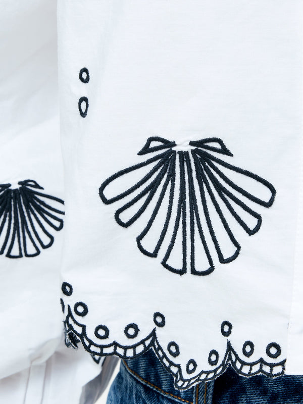 Fcuk Cambria Cotton Embroidered Long Sleeve Shirt Linen White/Navy