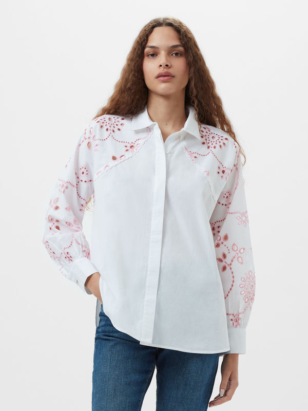 Fcuk Cambria Cotton Embroidered Long Sleeve Shirt Linen White/Bubblegum
