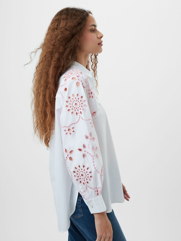 fcuk Cambria Cotton Embroidered Long Sleeve Shirt Linen White/Bubblegum