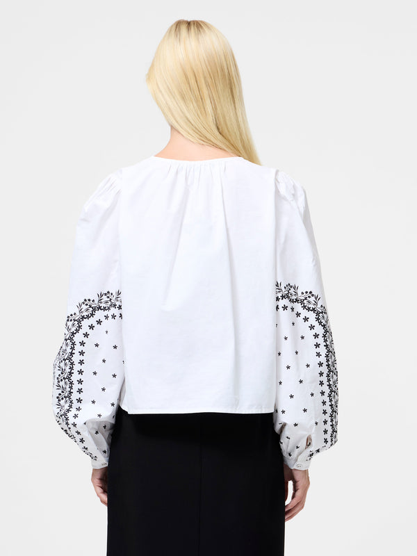 Fcuk Cambria Cotton Floral Sleeve Tie Up Shirt Linen White Black