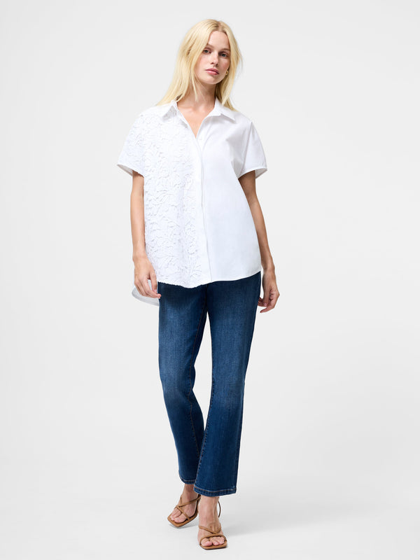 Fcuk Cambria Cotton Half Lace Short Sleeve Shirt Linen White