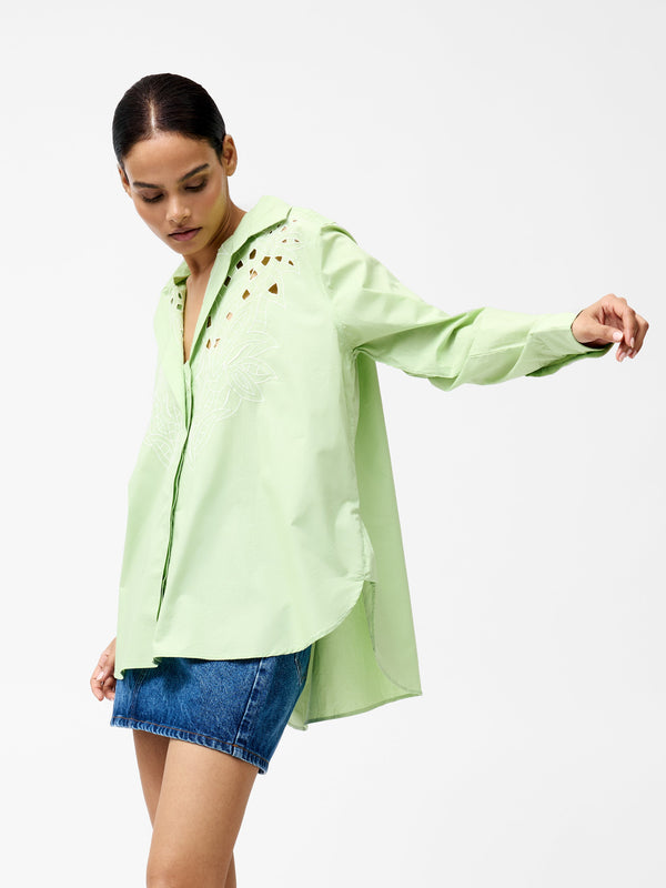 fcuk Cambria Cotton Long Sleeve Broderie Shirt Apple Green