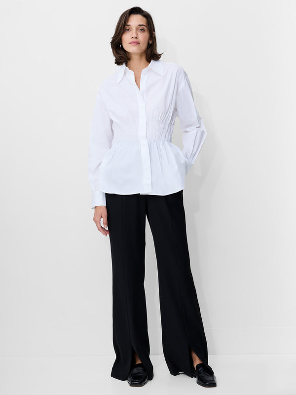 Fcuk Cambria Cotton Smocked Button Down Shirt Linen White