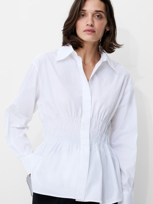 fcuk Cambria Cotton Smocked Button Down Shirt Linen White