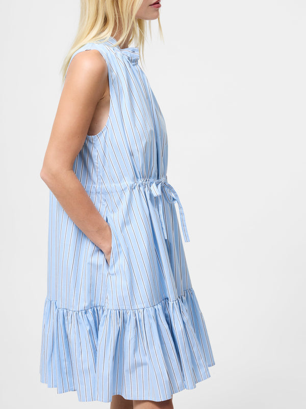 Fcuk Cambria Cotton Striped Sleeveless Dress Arctic Blue Linen Wh
