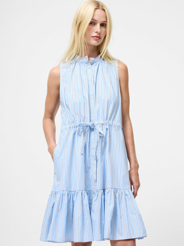 fcuk Cambria Cotton Striped Sleeveless Dress Arctic Blue Linen Wh