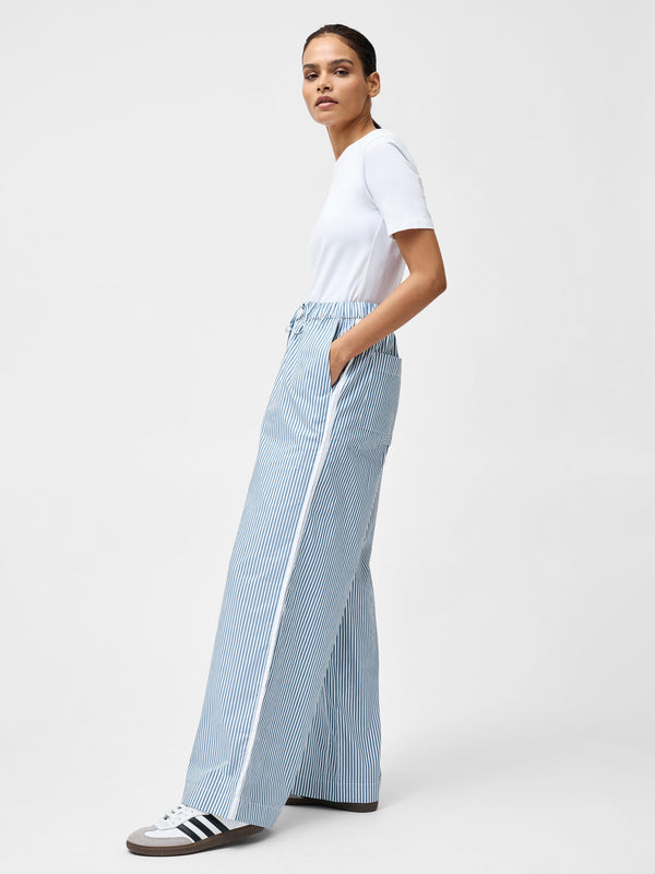 Fcuk Cambria Cotton Striped Wide Leg Trousers Linen White/Blue