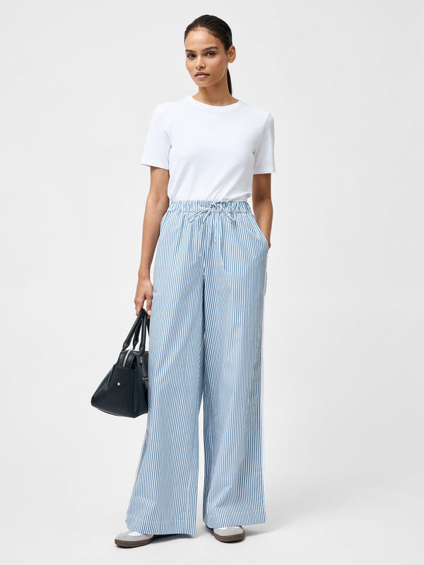 Fcuk Cambria Cotton Striped Wide Leg Trousers Linen White/Blue