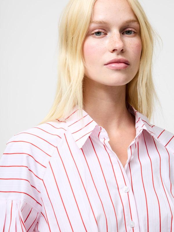 Fcuk Cambria Dobby Pleat Stripe Shirt Pink White Red