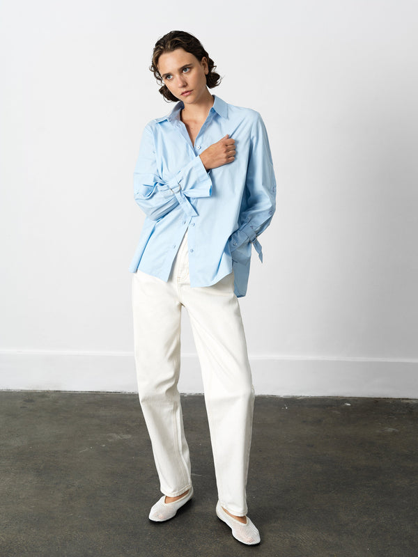 Fcuk Cambria Longline Button Detail Sleeve Shirt Arctic Blue