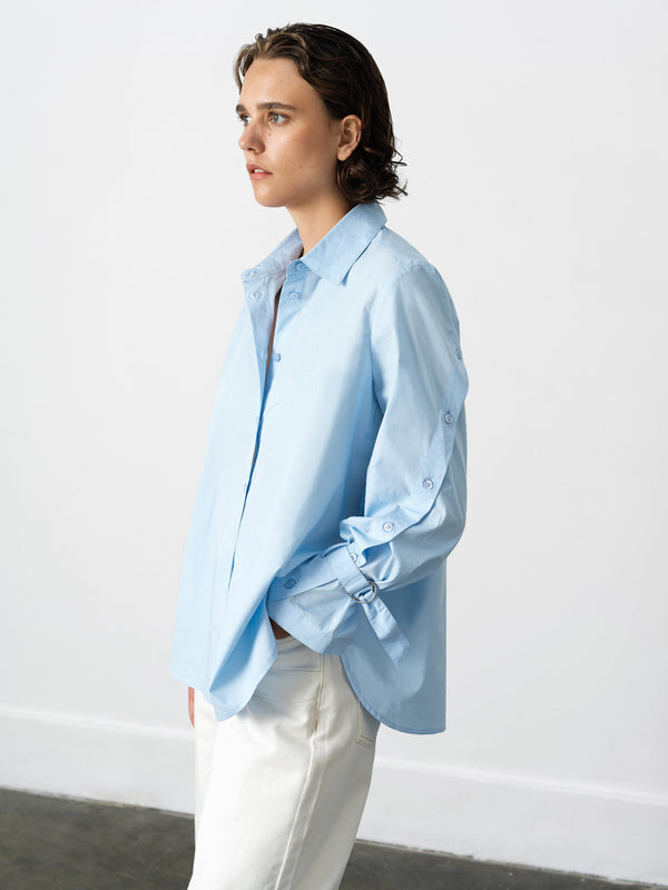 fcuk Cambria Longline Button Detail Sleeve Shirt Arctic Blue