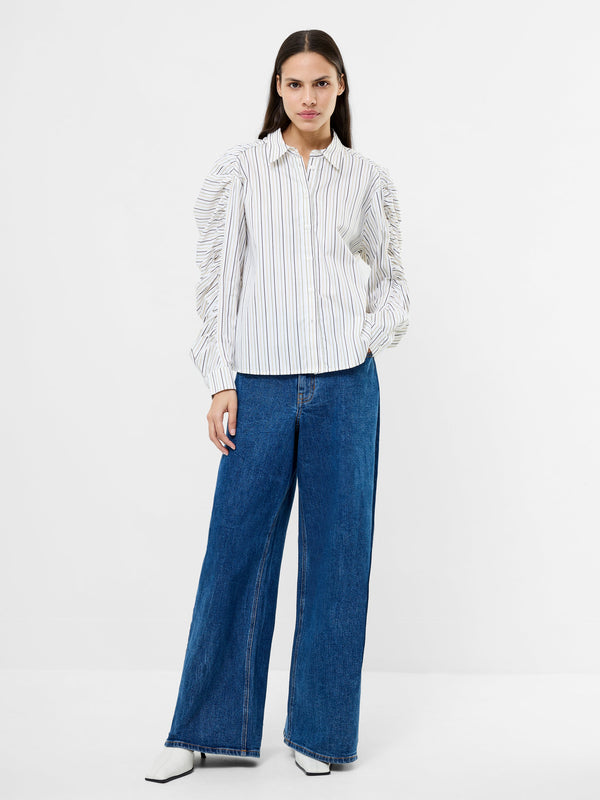 Fcuk Cambria Stripe Cotton Button Down Shirt Lw/Khaki Multi