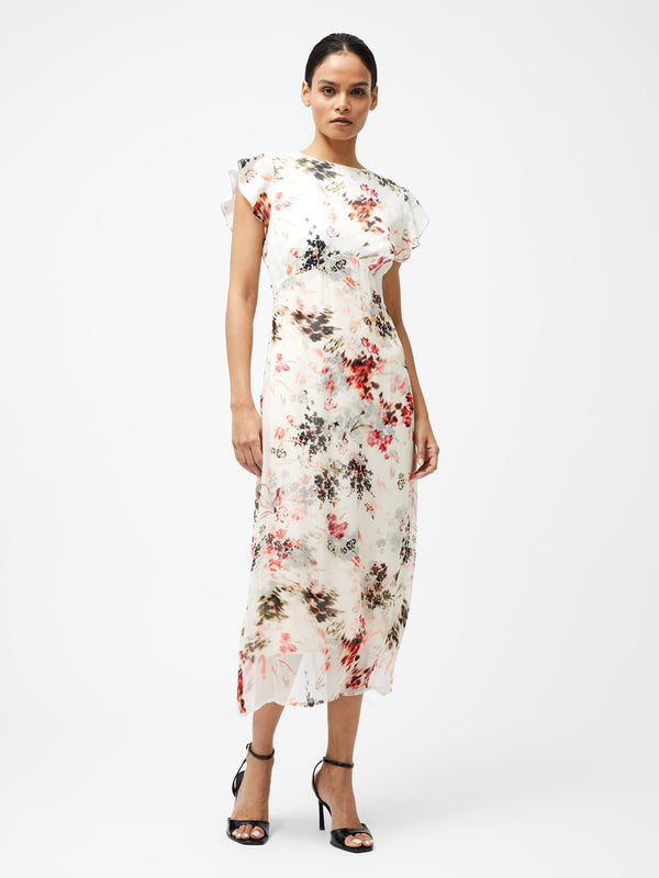 Fcuk Candice Satin Georgette Overlay Dress Cream/Scarlet Red Multi