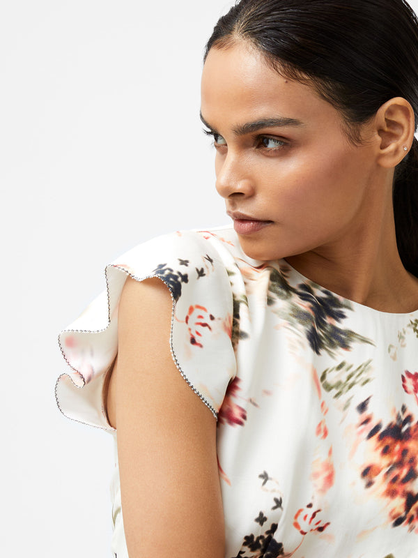 Fcuk Candice Satin Georgette Overlay Dress Cream/Scarlet Red Multi