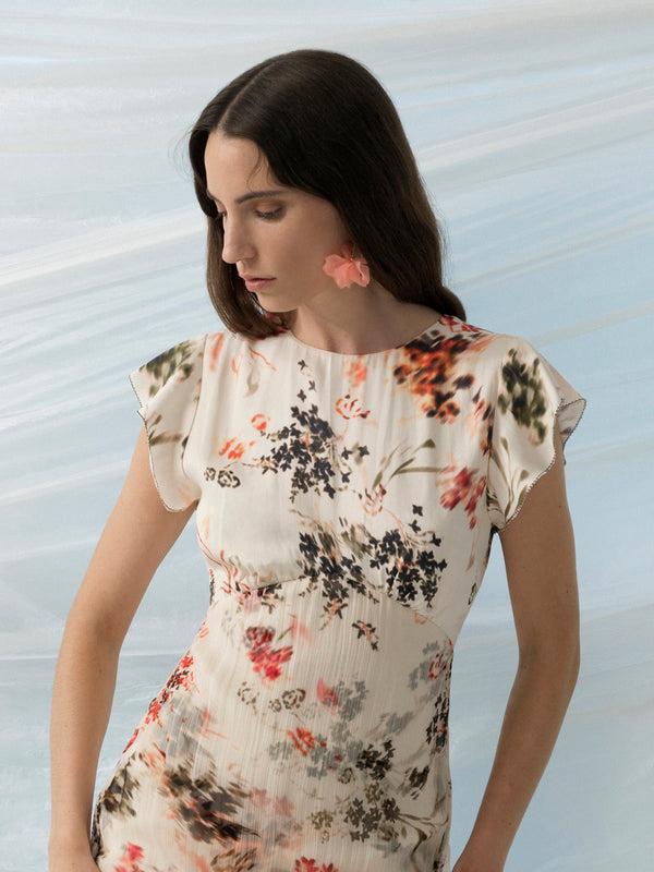 fcuk Candice Satin Georgette Overlay Dress Cream/Scarlet Red Multi