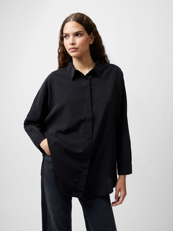 Fcuk Caprina Recycled Crepe Long Sleeve Button Shirt Black