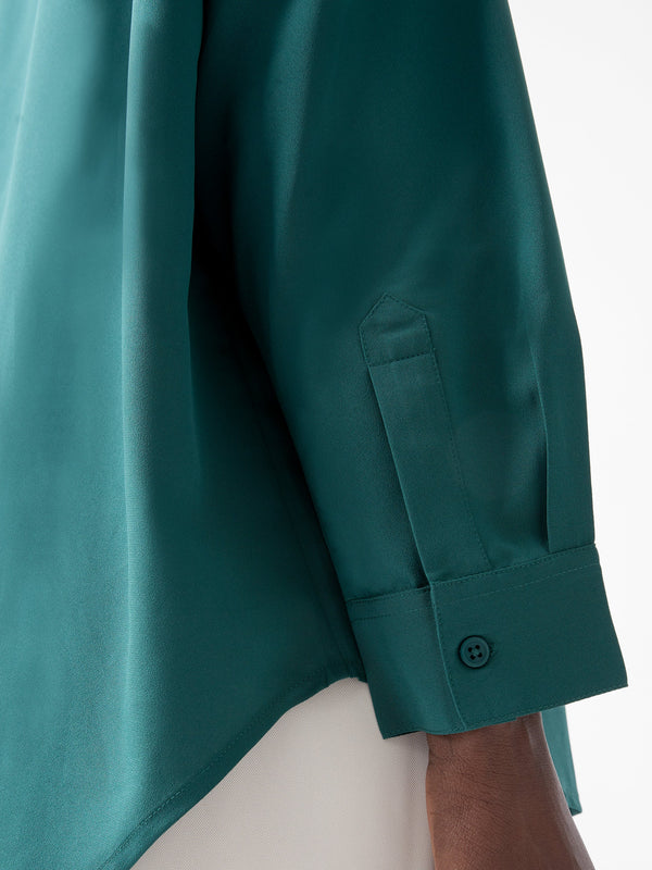 Fcuk Caprina Recycled Crepe Long Sleeve Button Shirt Forest