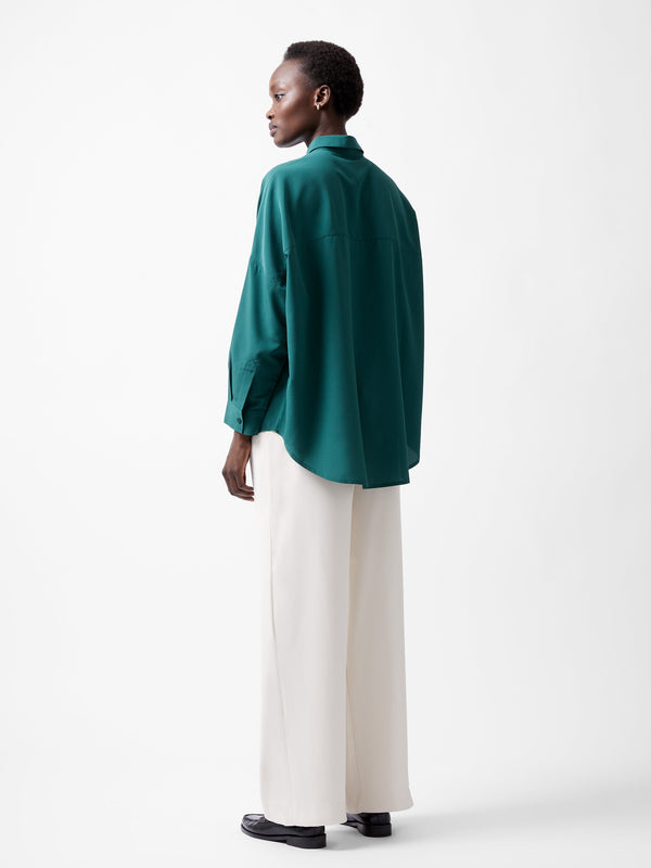 Fcuk Caprina Recycled Crepe Long Sleeve Button Shirt Forest