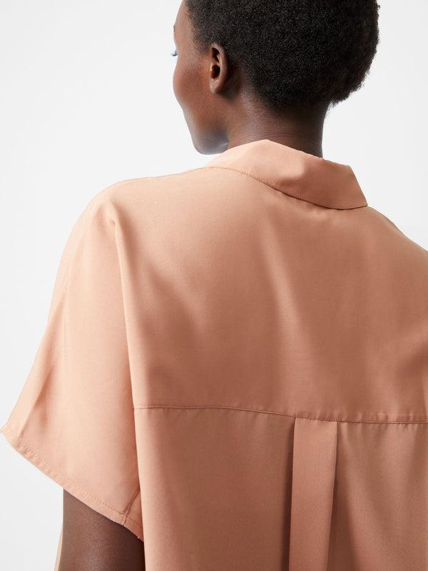 Fcuk Caprina Recycled Crepe Short Sleeve Button Shirt Mocha Mousse