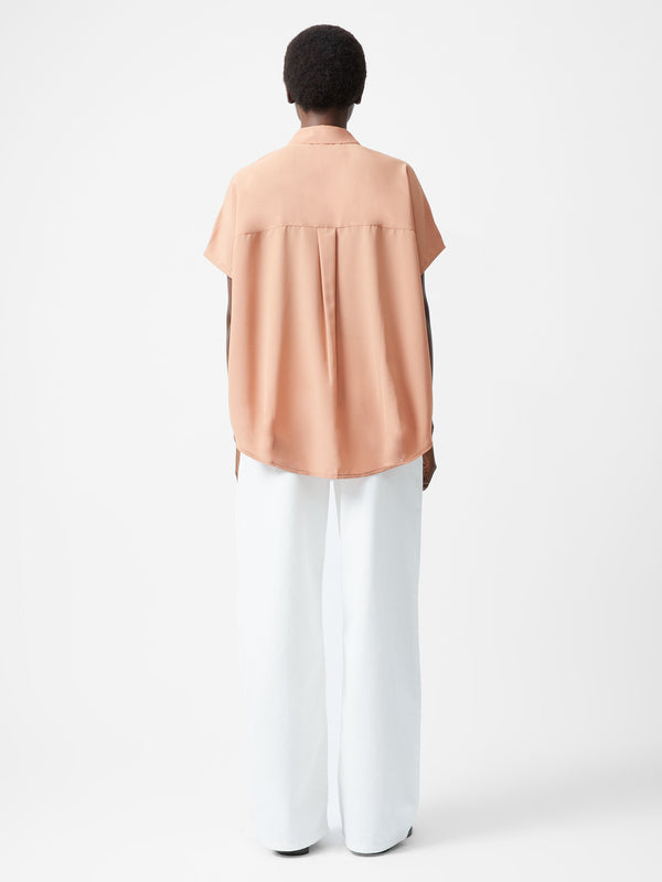 Fcuk Caprina Recycled Crepe Short Sleeve Button Shirt Mocha Mousse