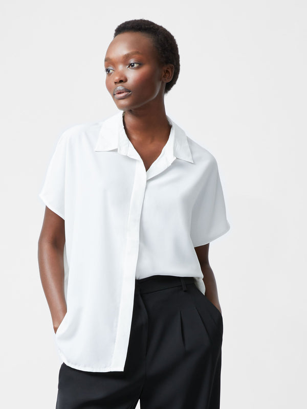 fcuk Caprina Recycled Crepe Short Sleeve Button Shirt Winter White